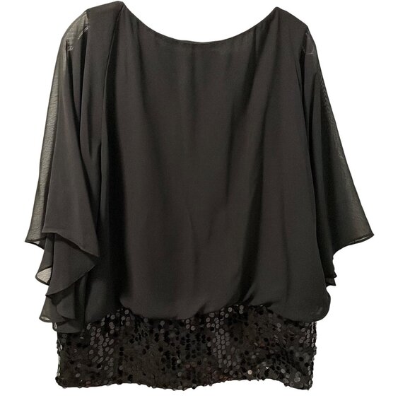 Black Roz & Ali Chiffon Blouse With Sequined Hem Womens Size L Blouse - Picture 8 of 12
